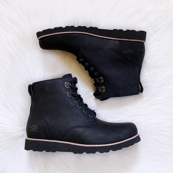 UGG Men’s Ritter Black Leather Waterproof Boots - Picture 6 of 8